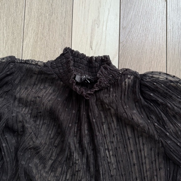 STATE Black Blouse with Puff Sleeves and Ruffled Mandarin Collar - Picture 3 of 6